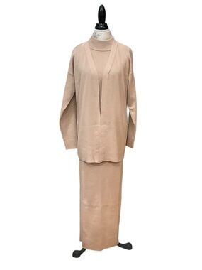 Rivir Women’s Beige Knit Cardigan Sleeveless Top Maxi Skirt 3 piece Set